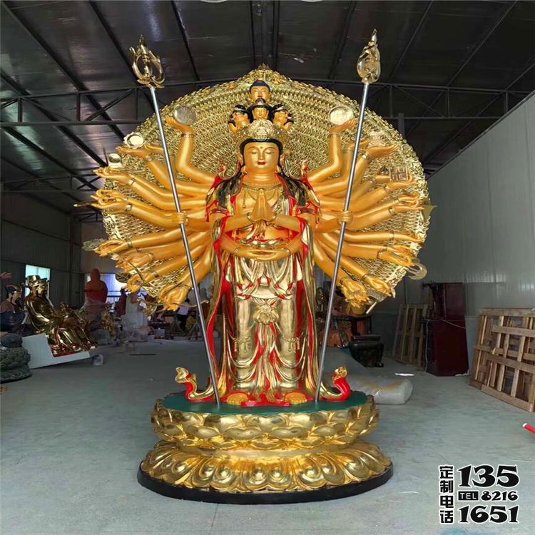景區玻璃鋼彩繪貼金千手觀音雕塑 景區玻璃鋼彩繪貼金千手觀音雕塑