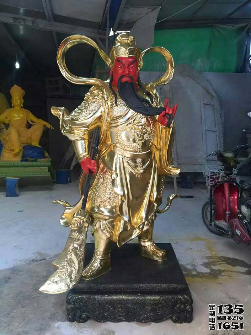 玻璃鋼彩繪漆金大型寺廟景觀關公雕塑 玻璃鋼彩繪漆金大型寺廟景觀關公雕塑